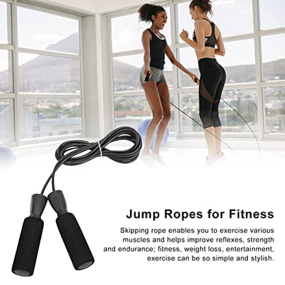 Generic Steel Wire Jumping Rope, Adjustable Skipping Rope with Double Bearings and Memory Foam Handle, for Men Women and Children - color: Black