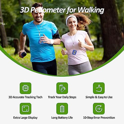 3D Pedometer for Walking, Simple Step Counter for Walking - color: blue
