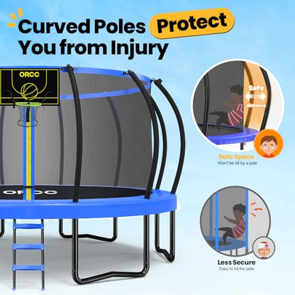 ORCC 1300LBS Weight Capacity Trampoline 16 15 12FT with Basketball Hoop Water Sprinkler Spiral Ground Stakes Outdoor Yard Trampolines for Kids Adults - size: 12FT