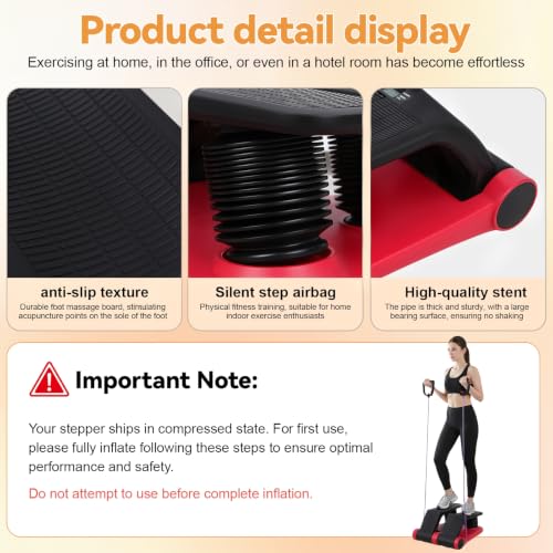 Air Stepper with Resistance Bands, Adjustable Mini Stair Climber for Home Cardio Workout, LCD Monitor, Non-Slip Pedals, Compact Space Saving Design, 300lbs Capacity