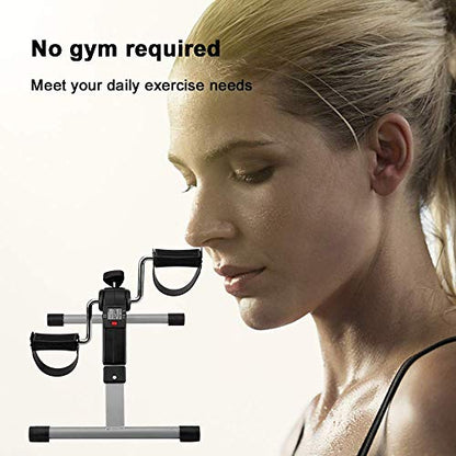Folding Pedal Exerciser, Mini Exercise Bike Under Desk Bike - color: Silver