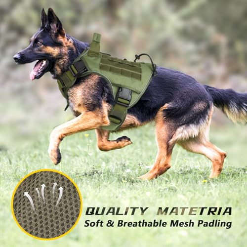 WINGOIN Green Tactical Dog Harness for Extra Large Dogs,No Pull Dog Harness - color: Green, size: XX-Large: 110-160 lbs (Chest:36-43",Neck:26-37")