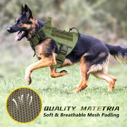 WINGOIN Green Tactical Dog Harness for Extra Large Dogs,No Pull Dog Harness - color: Green, size: XX-Large: 110-160 lbs (Chest:36-43",Neck:26-37")