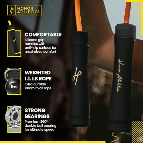 Honor Athletics 3.0 Muay Thai Style Weighted Jump Rope/Crafted for High-Intensity Training/Muay Thai & MMA - Lasting PVC Jump Rope - Heavy 1.1lb PVC Jump Ropes for Fitness - color: Yellow
