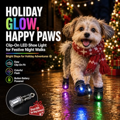 Dog Shoes LED Light, Clip-On Safety LED Light for Pet Boots, Night Visibility Shoe Light, Waterproof Glowing Accessory for Dog Shoes, Halloween Light Up Pet Shoe Light (Blue, 4) - color: Blue