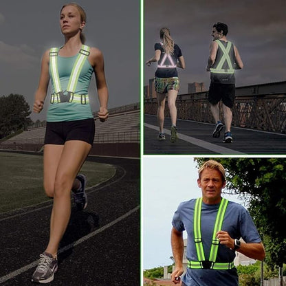 WFJ 4PCS Reflective Vest Set Safety Clothing High Visibility Adjustable Elastic Outdoor Reflective Glow Belt and Vest with 2Pack Reflector Armbands Running Cycling Walking Jogging - color: Green