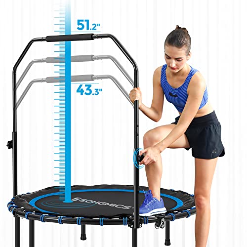 SONGMICS 40 Inches Mini Fitness Trampoline, Fitness Rebounder with Adjustable Handrail, Foldable Trampoline for At-Home Workout, Max. Load 264.6 lb - color: Blue + Black