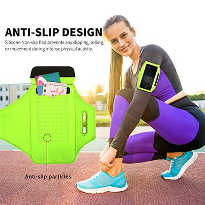 Running Armband with Earphone Pouch Fits Phones up to 6.9" - color: Green (Up to 6.9''), size: Medium