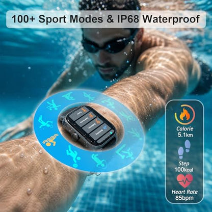 Smart Watch for Men & Women Android & iPhone, 1.83" HD Touchscreen, 24/7 Heart Rate, Sleep & Fitness Tracker, Answer/Make Calls/100+ Sports Modes/Message Reminder, IP68 Waterproof, Pedometer, 2 Bands - color: Black