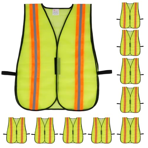 zojo High Visiblity Reflective Mesh Safety Vest Bulk 10 Pack - color: 10pcs-fluorescent Yellow, size: One Size