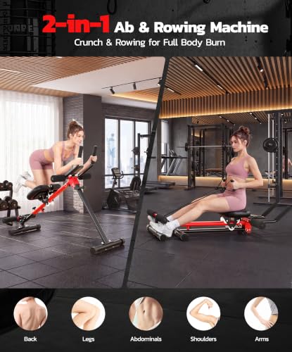 Ab Machine for Home, 2-in-1 Adjustable Ab Rowing Machine, Foldable