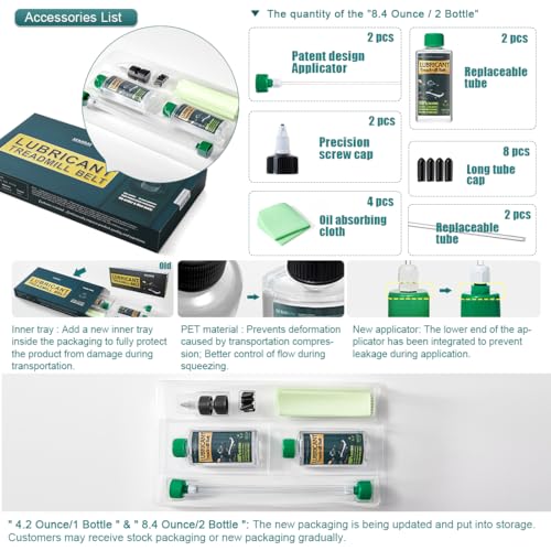 SEKODAY Silicone Treadnmill Belt Lubricants/Lubes, High Temperature Resistant and Stable Lubricant,with Hard Application Tubes and Precision Screw Caps for Easy Use - color: 8.4 Ounce / 2 Bottle