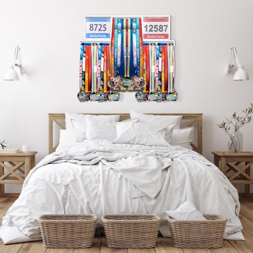 Shimeyao Medal Holder, Metal Wall Rack, 34.37 x 11.22 Inch, White - color: White, size: 34.37 x 11.22 Inch