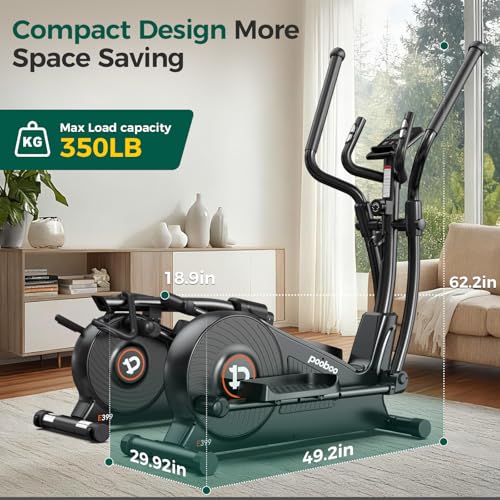 pooboo Elliptical Exercise Machine,Elliptical Machine for Home with Hyper-Quiet Magnetic Driving System&LCD Monitor, Elliptical Trainers with 15.5-17IN Stride,16 Resistance Levels - color: 15.5IN Stride Basic Black