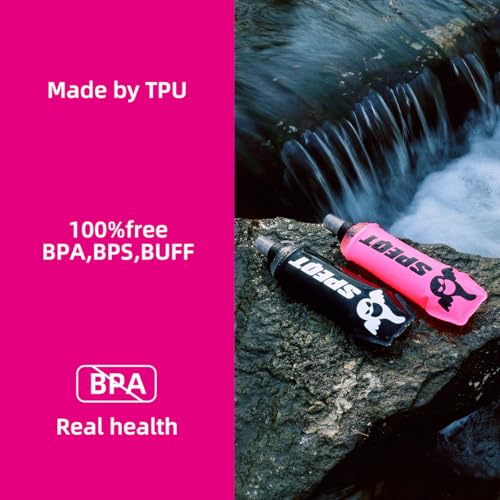Soft Flask 2 Pack 500ml 16oz Collapsible TPU Water Bottle with Straw, Leak Proof for Hydration Pack Running Vest Hiking Cycling Marathon,Rose - color: Black (With straw) 2XPack