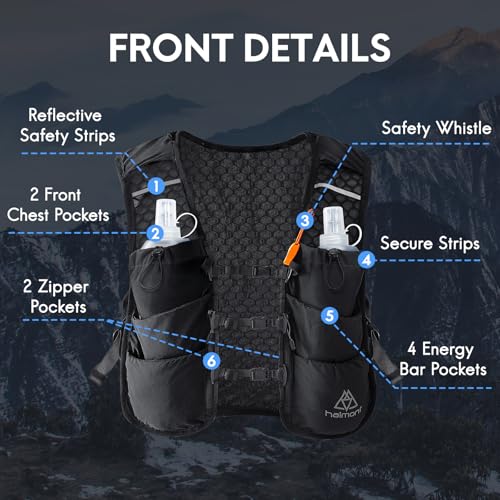 Haimont 5L Trail Running Hydration Vest with Soft Flasks - color: Black, size: Medium