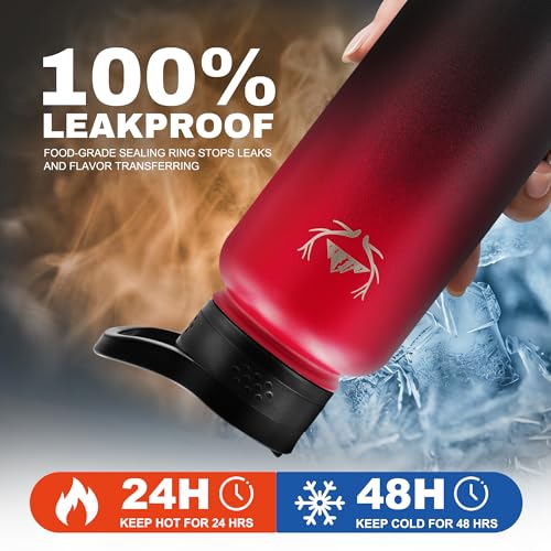 NATURE PIONEOR 40 oz Insulated Water Bottle with Carrier Bag & 3 Lids - color: Red Black, size: 40 Ounces