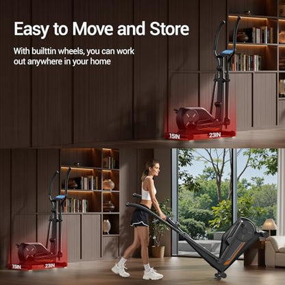 CURSOR Elliptical Exercise Machine, Elliptical Machine for Home with Hyper-Quiet Magnetic Driving System,8&16 Levels Resistance,Compact Elliptical with 12IN Stride,LCD Monitor,350LBS Weight Capacity - size: ET30 Pro-14 inch Stride