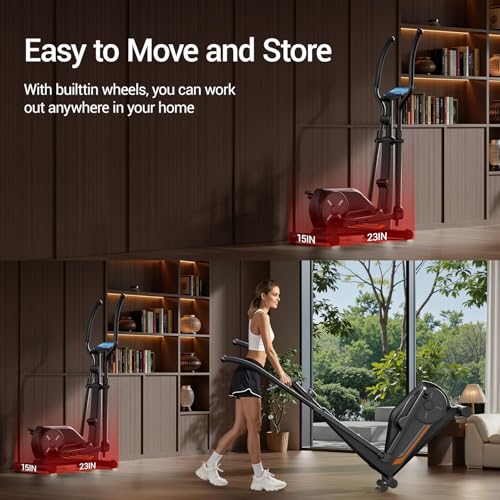 CURSOR Elliptical Exercise Machine, Elliptical Machine for Home with Hyper-Quiet Magnetic Driving System,8 Levels Resistance, 350LBS Weight Capacity，Compact Elliptical with 12IN Stride & LCD Monitor