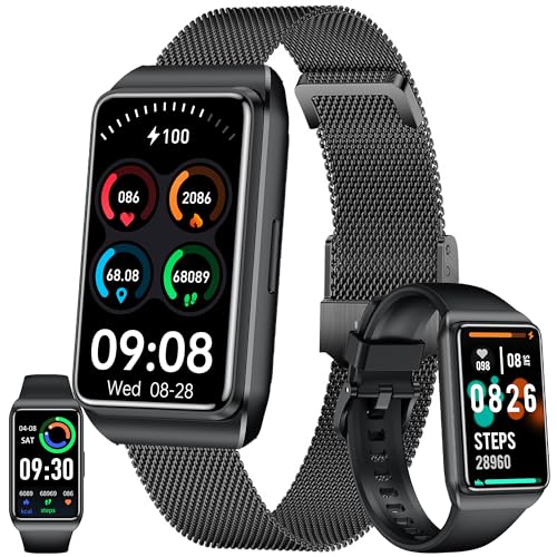 ZPIMY 1.47" AMOLED Smart Watch for Women, Mens Smartwatches,Fitness Tracker Smartwatch for Android iPhones, Digital Watches Step Counter, 2 Straps (Black) - color: Black