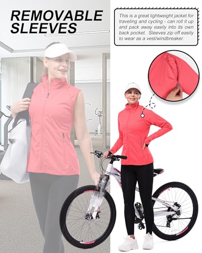 33,000ft Women's Zip Up Lightweight Athletic Workout Yoga Cycling Track Running Jacket Waterproof Windproof Reflective - color: Bright Rose, size: X-Large