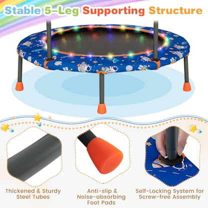GYMAX Trampoline for Kids, 36” Toddler Mini Rebounder with Lights & Music, Removable Blue Tooth Speaker, Handle & Safety Pad, ASTM Approved Indoor Outdoor Small Kids Trampoline - style: Astronaut