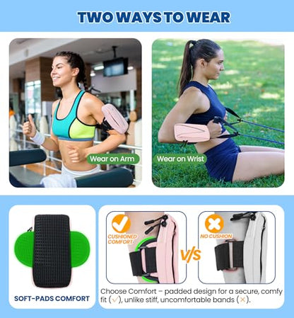 HiRui Cell Phone Holder Arm Bag & Wrist Bag for Phone, Sports Running Armband for Gym & Cycling, Compatible with iPhone 17/17Pro/Plus/16/15 Samsung Galaxy All Phones, Reflective & Adjustable (Pink) - color: Pink