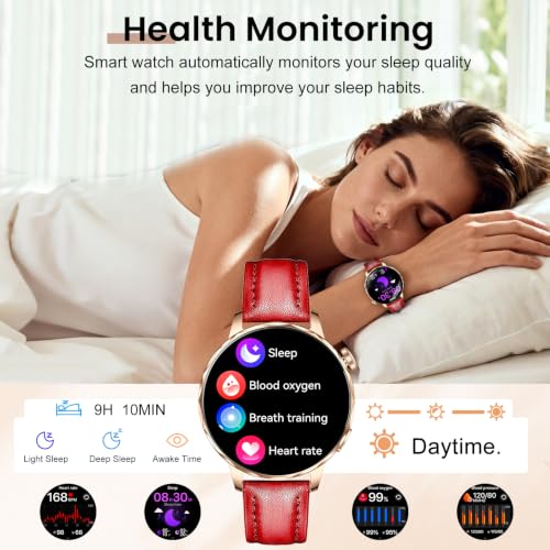 Smart Watches for Women, 1.27'' Smart Watch (Answer/Make Calls) Compatible with iPhone/Android Phones, IP68 Waterproof Fitness Tracker Watch with Sleep Monitor,100+ Sports Modes (Red) - color: Red