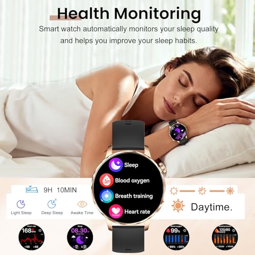 Smart Watches for Women, 1.27'' Smart Watch (Answer/Make Calls) Compatible with iPhone/Android Phones, IP68 Waterproof Fitness Tracker Watch with Sleep Monitor,100+ Sports Modes (Black) - color: Black