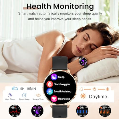 Smart Watches for Women, 1.27'' Smart Watch (Answer/Make Calls) Compatible with iPhone/Android Phones, IP68 Waterproof Fitness Tracker Watch with Sleep Monitor,100+ Sports Modes (Black) - color: Black