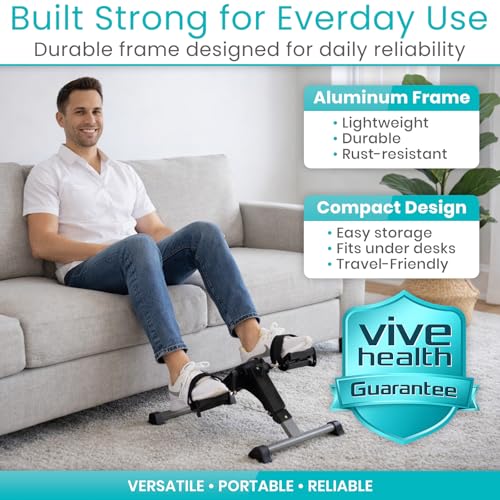 Vive Folding Pedal Exerciser - Under Desk Exercise Bike for Seniors, Elderly - Sit Down Stationary Peddler Equipment for Arm, Leg, Hand, Foot - Mini Floor Bicycle with LCD Display, Adjustable Tension