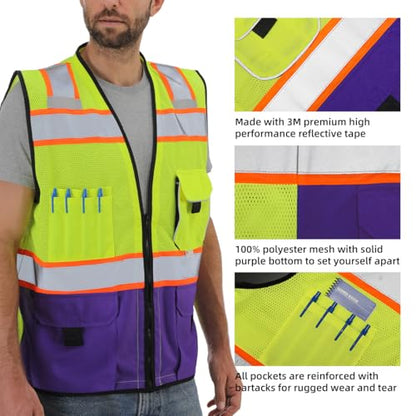 Dib Safety Reflective Safety Vest Made with 3M Tape, Yellow and Purple S - color: Yellow & Purple, size: Small