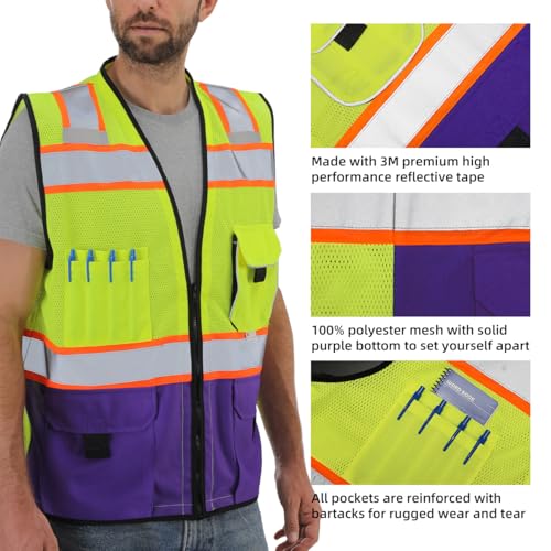 Dib Safety Reflective Safety Vest Made with 3M Tape, Yellow and Purple M - color: Yellow & Purple, size: Medium