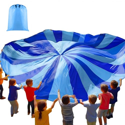 Arrowbash Play Parachute, Large Rainbow Parachute with Handles Multicolored Toy Tent Cooperative Group Play Games for Indoor Outdoor Playground Activities - color: Blue Tones, size: 35 Feet