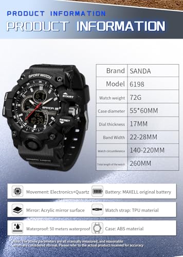 FANMIS Men Sports Outdoor Watch Analog Digital Multifunctional Black Watch - color: C khaki