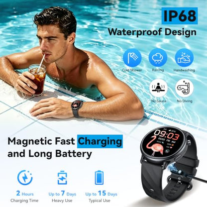 Smart Watch for Men Fitness Tracker: Waterproof Digital Womens Watches Make Answer Call Smartwatch for Android Phone iPhone Samsung Compatible Sleep SpO2 Heart Rate Monitor Running Step Pedometer - color: Black