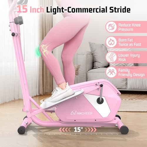 ANCHEER Elliptical Machine for Home,Hyper-Quiet Magnetic Elliptical Trainer - color: Light Pink