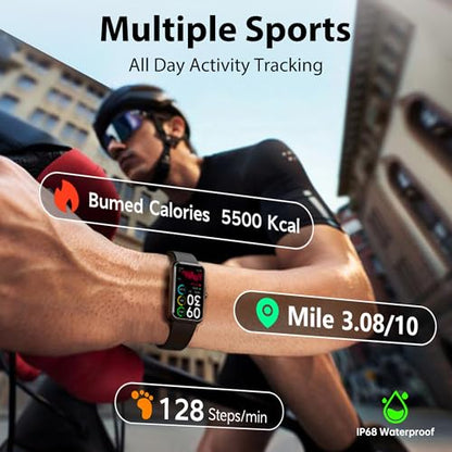 Fitness Tracker with 24/7 Continuous Heart Rate, Blood Oxy-gen Monitor, Smart Watch with Sleep Monitor, IP68 Waterproof Activity Tracker Step Counter for Women Men - color: Deep Black