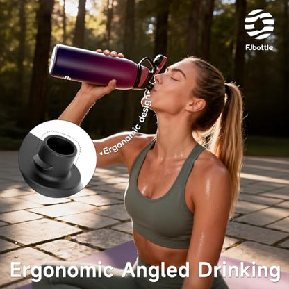 FJbottle 20oz Stainless Steel Insulated Water Bottle No Straw Spout Lid - color: Black-Purple, size: 20 Ounces