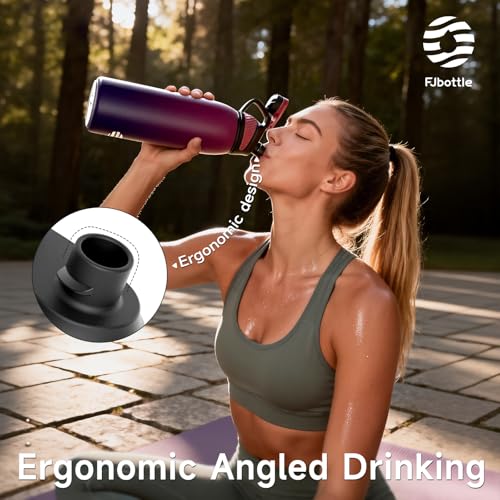 FJbottle 32oz Stainless Steel Insulated Water Bottle No Straw Spout Lid - color: Black-Purple, size: 32 Ounces