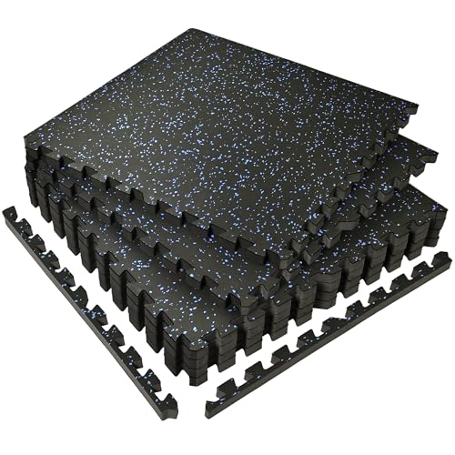 SUPERJARE 0.56'' Thick 24 Sq Ft Rubber Top Gym Flooring for Home Gym - color: Black/Blue, size: 6 Tiles (24 Sq Ft)
