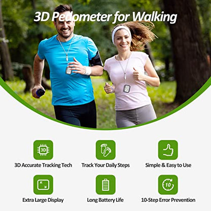3D Pedometer for Walking, Simple Step Counter for Walking - color: black