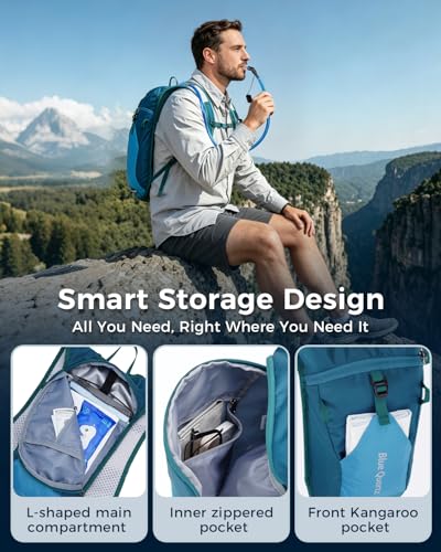 Blue Quartz Hydration Backpack with 2L Water Bladder, Hiking Water Pack with Insulated Compartment for Women Men, Lightweight Running Hydration Vest with Phone Pocket for Cycling, Biking - color: Blue-Green