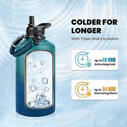 RAYMYLO One Gallon Water Bottle Insulated 128 oz, Stainless Steel - color: Cyan Blue, size: 128 Ounces