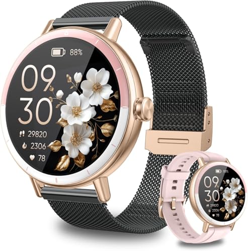 KEEPONFIT Smart Watches for Women Android/iPhone, IP68 Waterproof Fitness Tracker with Bluetooth Calls(Answer&Make), Activity Pedometer/Heart Rate/SpO2 Monitor/100+ Sports Model（Pink&Black）