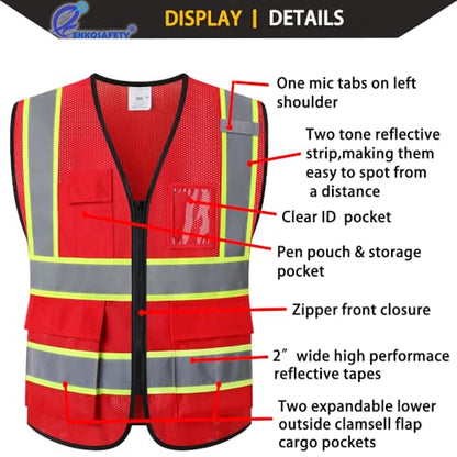 Hi Vis Reflective Safety Vest for Men Women,EK175,Red,M - color: Red, size: Medium