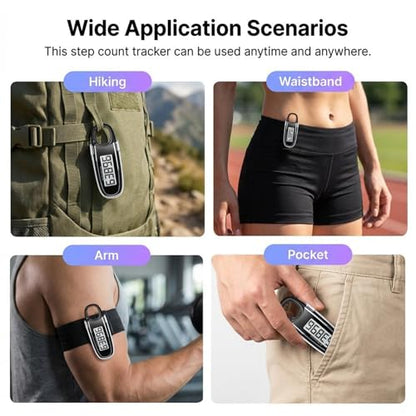 3D Pedometer for Walking, Simple Step Counter with Clip & Carabiner - color: black