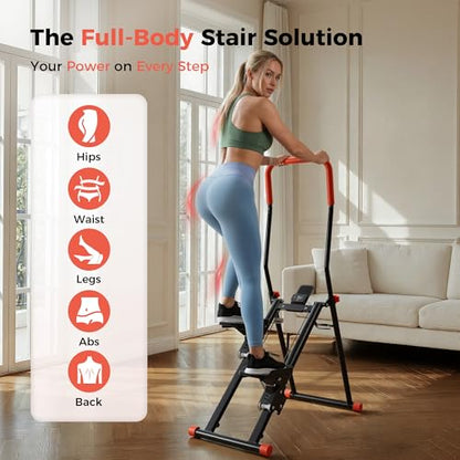 Stair Stepper for Home Gym, Foldable Vertical Climber Workout Machine, 3 Levels of Adjustable Resistance, 300 lbs Capacity Cardio Machine, LCD Monitor, Extended and Widened Anti-Slip footrests - color: BLACK