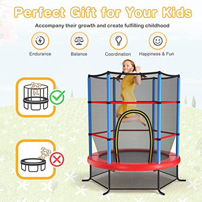 GYMAX Toddler Trampoline, 55” Trampoline for Kids with Bottom-to-Top All-Round Enclosure Net & Seamless Jumping Mat, ASTM Approved Easy Assembly Kids Mini Trampolines Indoor/Outdoor - color: Navy Blue