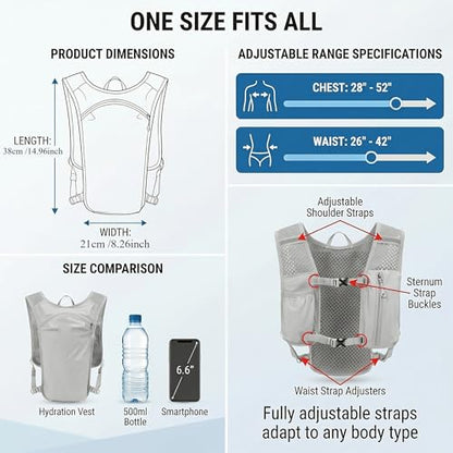 Running Hydration Vest Backpack, Breathable Mesh Backpack,with Water Bladder for Hiking, Trail, Running, Marathons, Cycling